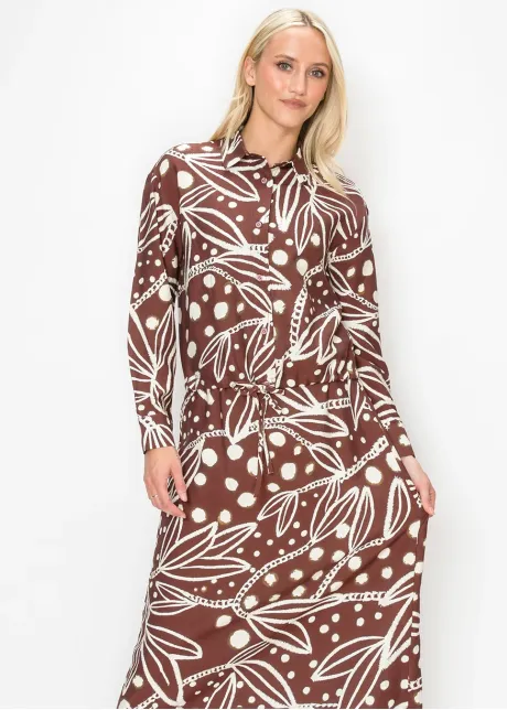 Leaf Print Blouse with Drawstring Hem