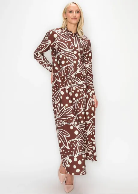 Leaf Print A Line Skirt in Burgundy
