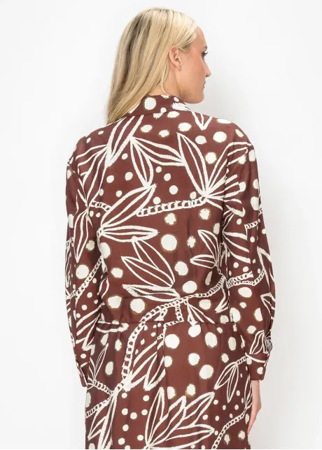 Leaf Print Blouse with Drawstring Hem
