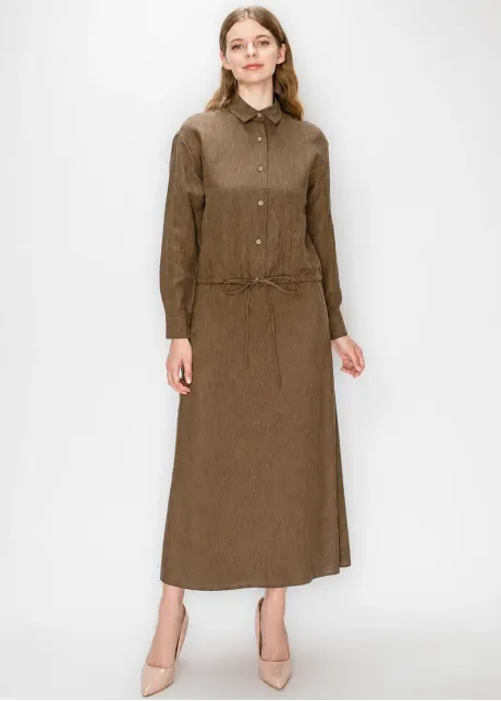 Button Front Blouse in Heathered Brown