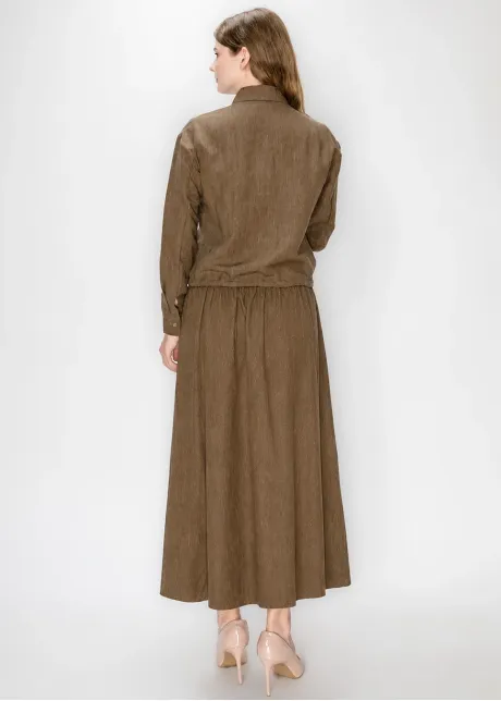 Button Front Blouse in Heathered Brown