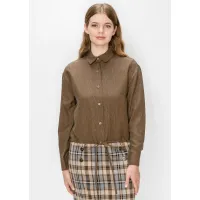 Button Front Blouse in Heathered Brown
