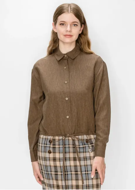 Button Front Blouse in Heathered Brown