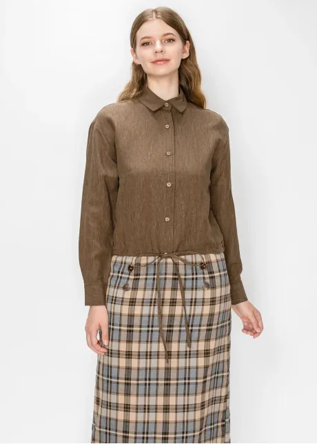 Button Front Blouse in Heathered Brown