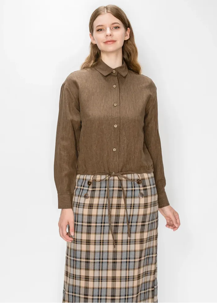Button Front Blouse in Heathered Brown