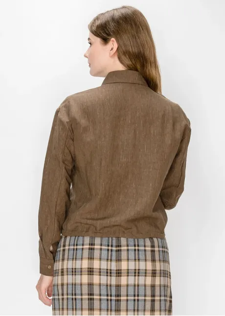 Button Front Blouse in Heathered Brown