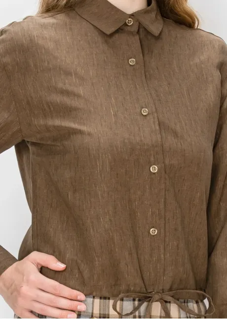 Button Front Blouse in Heathered Brown