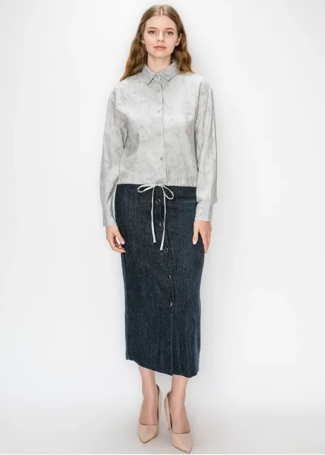 Grey Marbled Shirt with Drawstring Hem