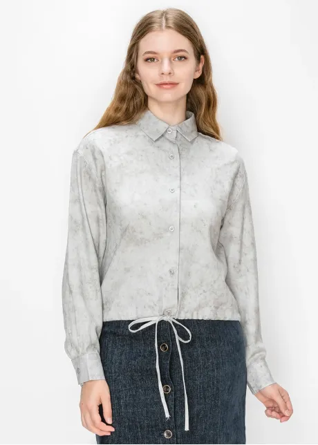 Grey Marbled Shirt with Drawstring Hem
