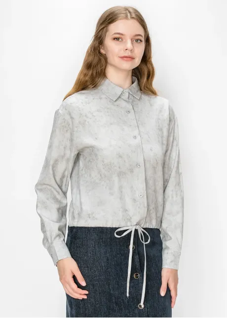 Grey Marbled Shirt with Drawstring Hem