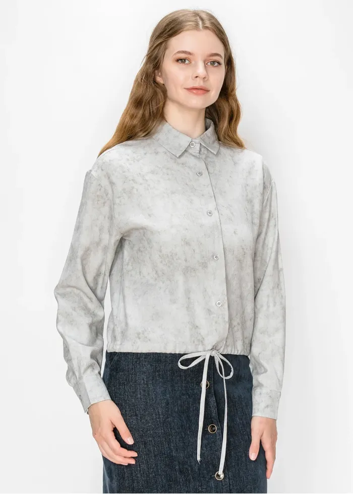 Grey Marbled Shirt with Drawstring Hem