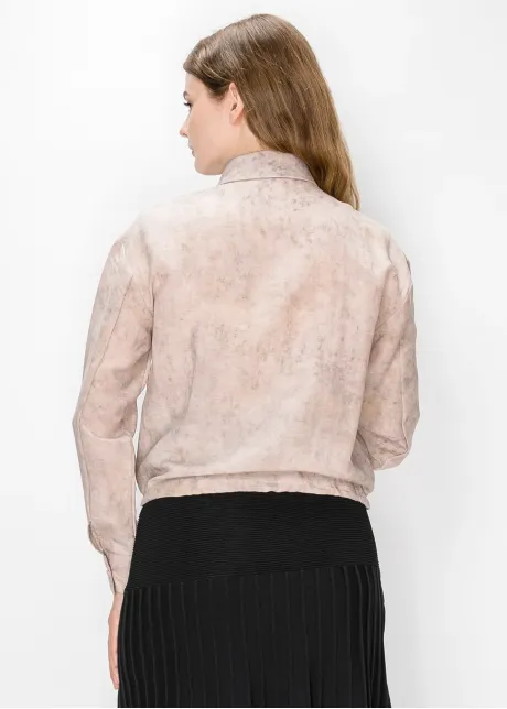 Pink Drawstring Hem Shirt with Marbled Print
