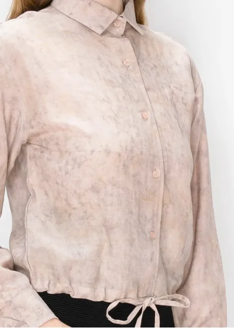 Pink Drawstring Hem Shirt with Marbled Print