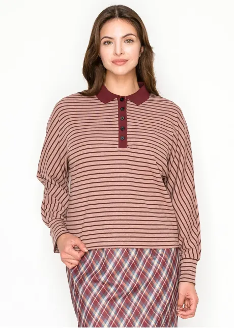 Striped Collared Top in Rose and Burgundy