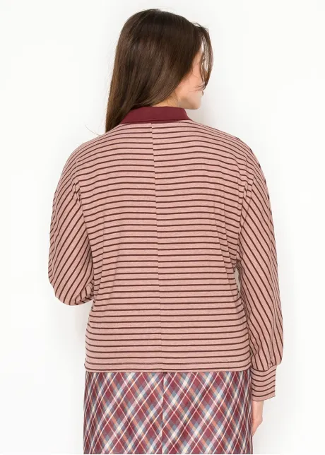 Striped Collared Top in Rose and Burgundy