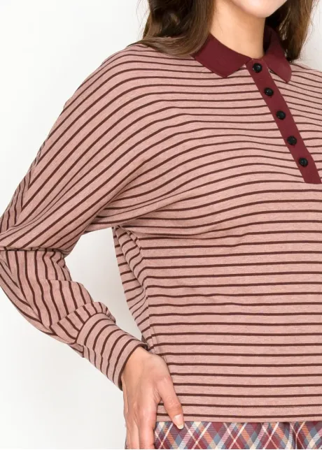Striped Collared Top in Rose and Burgundy