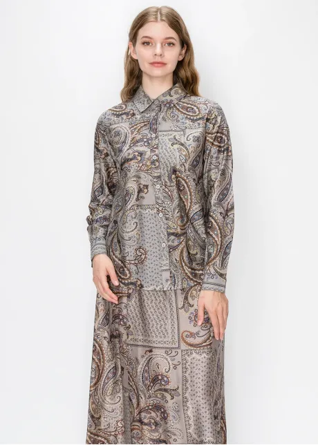Paisley Print Button Down Shirt in Grey