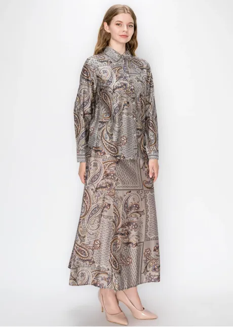 Paisley Print Button Down Shirt in Grey