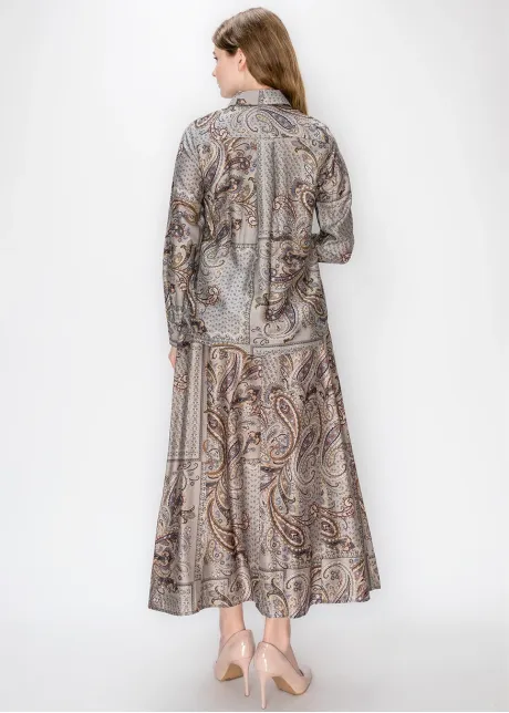 Paisley Print Button Down Shirt in Grey
