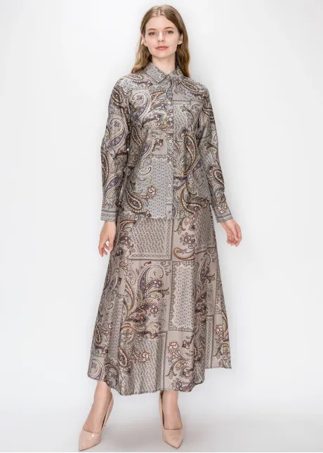Paisley Print Button Down Shirt in Grey