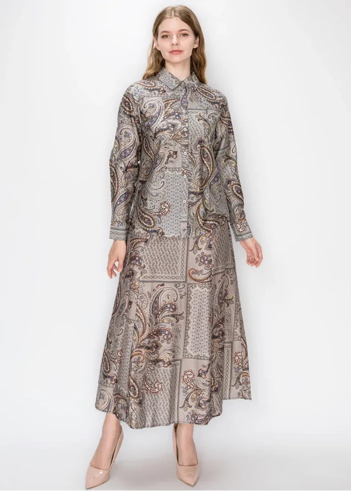 Paisley Print A Line Skirt in Grey