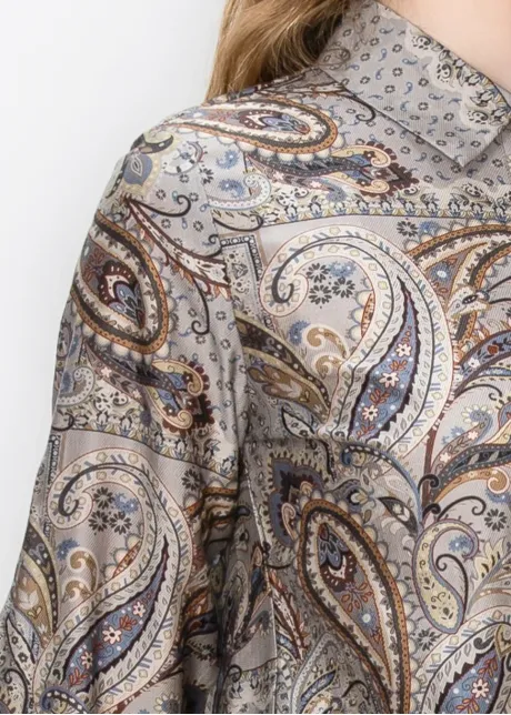 Paisley Print Button Down Shirt in Grey
