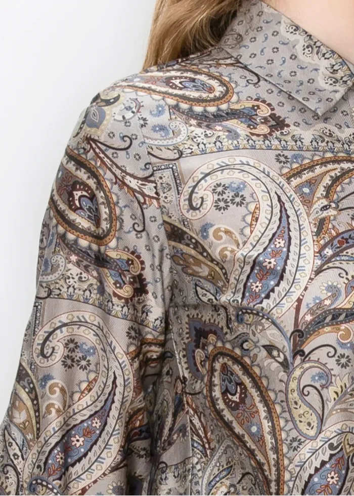 Paisley Print Button Down Shirt in Grey