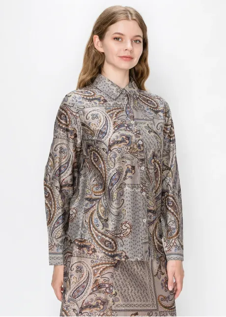 Paisley Print Button Down Shirt in Grey