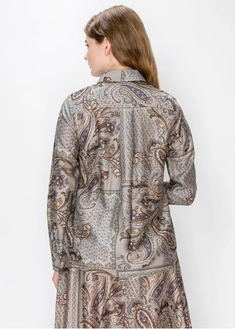 Paisley Print Button Down Shirt in Grey