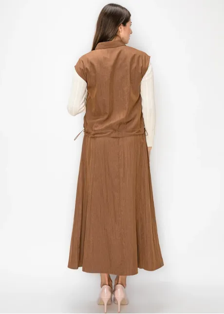 Brown Button Front Vest with Flap Pockets