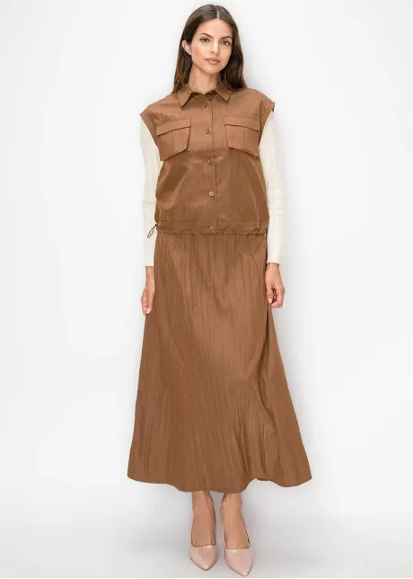 Brown Button Front Vest with Flap Pockets