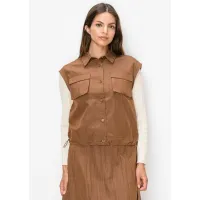 Brown Button Front Vest with Flap Pockets