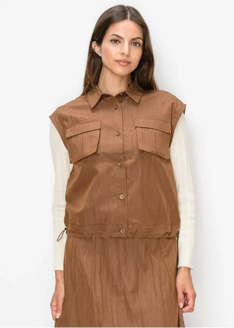 Brown Button Front Vest with Flap Pockets