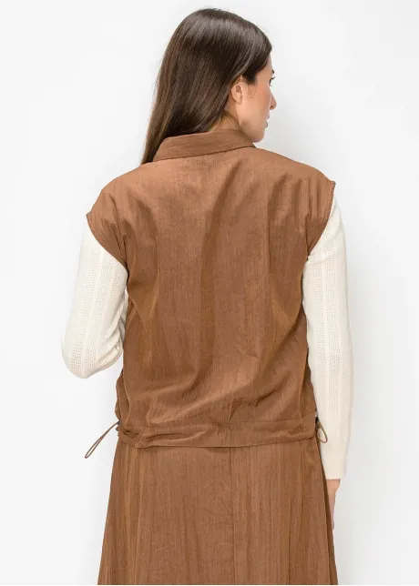 Brown Button Front Vest with Flap Pockets