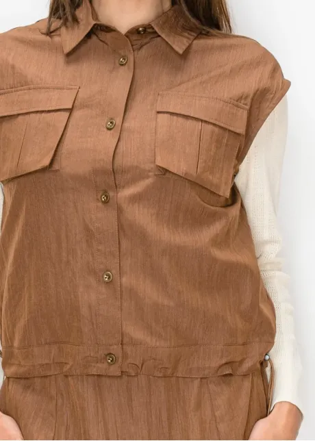Brown Button Front Vest with Flap Pockets