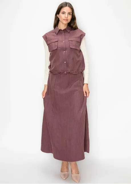 Purple Button-Front Vest with Flap Pockets
