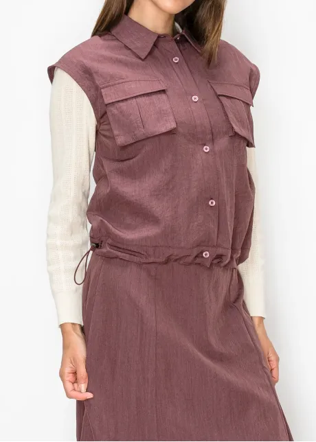Purple Button-Front Vest with Flap Pockets