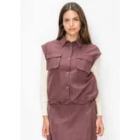 Purple Button-Front Vest with Flap Pockets