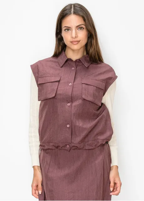 Purple Button-Front Vest with Flap Pockets