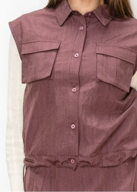 Purple Button-Front Vest with Flap Pockets