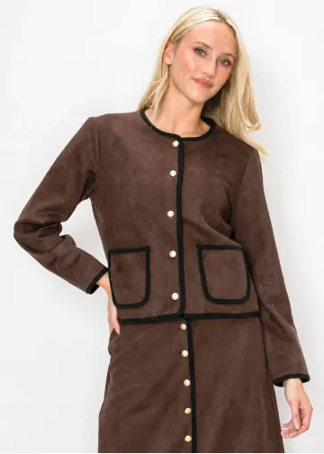 Brown Suede Jacket with Gold Buttons