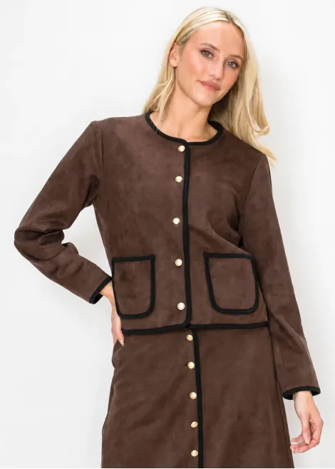 Brown Suede Jacket with Gold Buttons