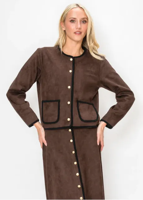 Brown Suede Jacket with Gold Buttons