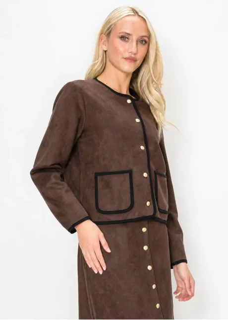 Brown Suede Jacket with Gold Buttons
