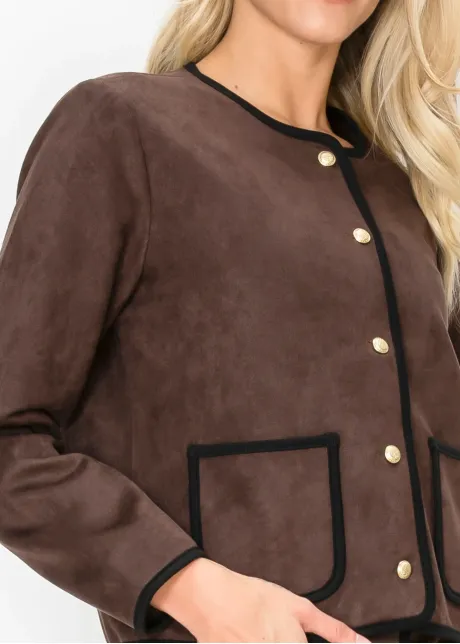 Brown Suede Jacket with Gold Buttons