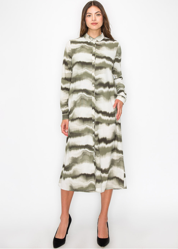 Green and White Wave Dress