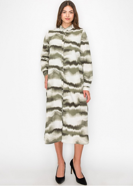 Green and White Wave Dress