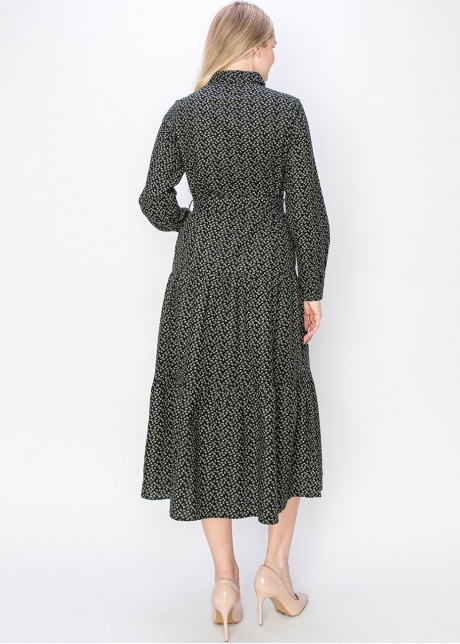 Black Floral Belted Midi Dress
