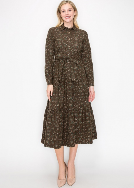 Autumn Blossom Belted Midi Dress