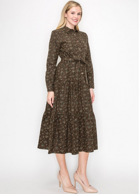 Autumn Blossom Belted Midi Dress
